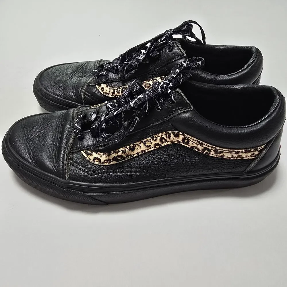 Women’s Vans Off The Wall Skate Shoes Leather‎ Leopard Print Black Size 8.5